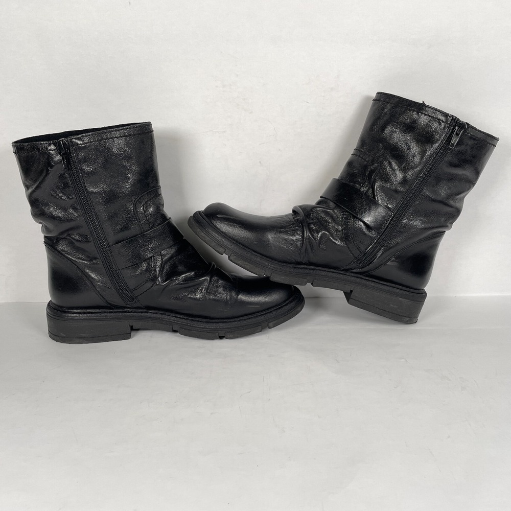 Miz Mooz Holdyn Boots Womens Size 40 US 9.5 Black Leather Shiny Ruched Zip Shoes - Picture 8 of 10